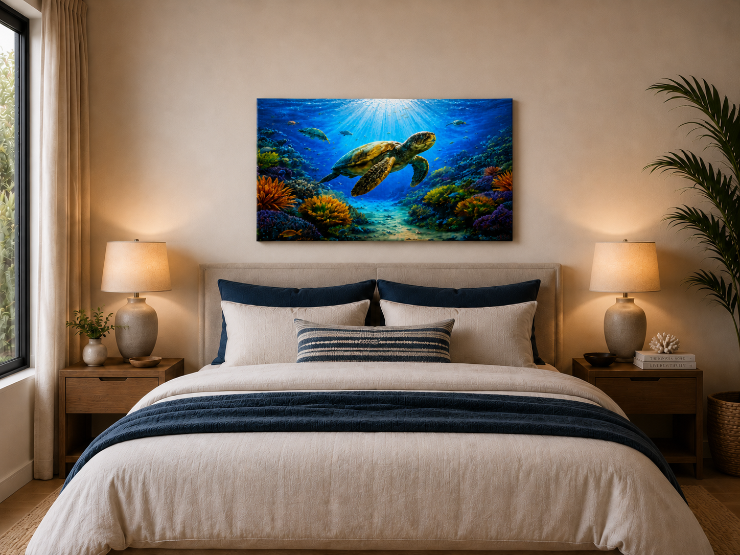 1 Panel Bedroom with a turtle painting above the bed